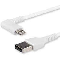 StarTech.com 2m USB A to Lightning Cable iPhone iPad Durable Right Angled 90 Degree White Charger Cord w/Aramid Fiber Apple MFI Certified - First - -