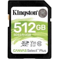 Kingston Canvas Select Plus SDS2 512 GB Class 10/UHS-I (U3) SDXC - 1 Pack - 100 MB/s Read - 85 MB/s Write
