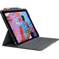 Logitech Slim Folio Keyboard/Cover Case (Folio) Apple, Logitech iPad (7th Generation) Tablet, Apple Pencil, Stylus - Graphite - Bump Resistant, Spill