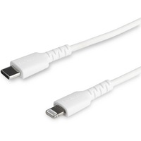 StarTech.com 6 foot/2m Durable White USB-C to Lightning Cable, Rugged Heavy Duty Charging/Sync Cable for Apple iPhone/iPad MFi Certified - First End: