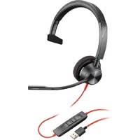 Poly Blackwire 3310 Wired On-ear Mono Headset - Monaural - 32 Ohm - 20 Hz to 20 kHz - Noise Cancelling Microphone - USB Type A