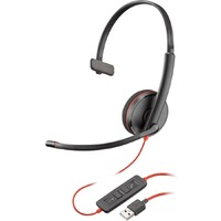 Poly Blackwire 3210 Wired Over-the-head Mono Headset - Monaural - Supra-aural - 20 Hz to 20 kHz - Noise Reduction, Noise Cancelling Microphone - USB