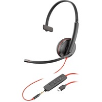 Plantronics Blackwire C3215 Wired Over-the-head Mono Headset - Monaural - Supra-aural - 20 Hz to 20 kHz - Noise Cancelling, Noise Reduction - USB A,