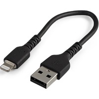StarTech.com 6 inch/15cm Durable Black USB-A to Lightning Cable, Rugged Heavy Duty Charging/Sync Cable for Apple iPhone/iPad MFi