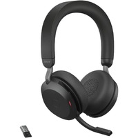 Jabra Evolve2 75 Wireless On-ear Stereo Headset - Black - Binaural - Ear-cup - 3000 cm - Bluetooth - 20 Hz to 20 kHz - MEMS Technology Microphone -