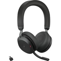 Jabra Evolve2 75 Wireless On-ear Stereo Headset - Black - Binaural - Ear-cup - 3000 cm - Bluetooth - 20 Hz to 20 kHz - MEMS Technology Microphone - -