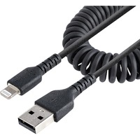StarTech.com 1m (3ft) USB to Lightning Cable, MFi Certified, Coiled iPhone Charger Cable, Black, Durable TPE Jacket Aramid Fiber - First End: 1 x - -