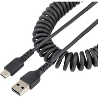 StarTech.com 20in (50cm) USB A to C Charging Cable, Coiled Heavy Duty USB 2.0 A to Type-C, Durable Fast Charge & Sync USB-C Cable, Black - First End: