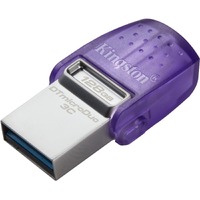 Kingston DataTraveler microDuo 3C DTDUO3CG3 128 GB USB 3.2 (Gen 1) Type C Flash Drive - Purple - 200 MB/s Read Speed
