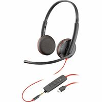 Poly Blackwire C3225 Wired On-ear Stereo Headset - Black - Binaural - Supra-aural - 32 Ohm - 225.6 cm Cable - Noise Cancelling, Omni-directional - -