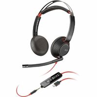 Poly Blackwire 5220 Wired On-ear Stereo Headset - Black - Microsoft Teams Certification - Binaural - Ear-cup - 32 Ohm - 216.4 cm Cable - Noise - - C,