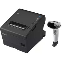 Epson TM-T88VII-612 Desktop Direct Thermal Printer + Zebra DS2208 White with Stand USB