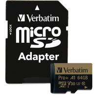 Verbatim Pro 600X Micro SDXC 64GB Class 10 UHS-I A1 V30 U3 /w Adaptor