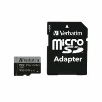 Verbatim Pro Micro SDXC 256GB Class 10 UHS-I U3 w/ Adaptor