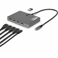 StarTech.com USB-C to Quad-Monitor Workstation Adapter, 4K 60Hz DisplayPort, 140W PD Passthrough for Laptop Charging, 1x USB 2.0 Port, TAA - Quad a
