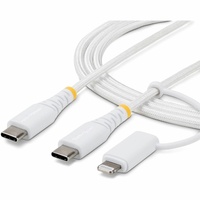 StarTech 1m (3.3ft) 2-in-1 Rugged USB-C Charging Cable with Lightning Adapter, 30W/60W, Apple MFi Certified Braided USB C Charger Cord - Charge an or