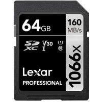 SD Card Lexar Professional 1066x 64GB SDXC UHS-I 160MB/s DSLR Mirrorless Cameras