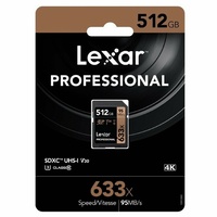 Lexar 512GB SD Card SDXC UHS-I Professional 633x Full HD Camera DSLR TF Memory Card U3 4K 95MB/s