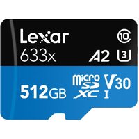 Lexar 512GB Micro SD Card SDXC UHS-I High Performance 633x 100MB/s U3 4K Mobile Phone TF Memory Card