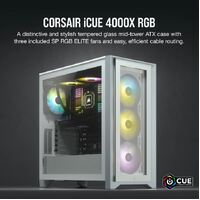 Corsair Carbide Series 4000X RGB E-ATX, ATX, Tempered Glass Front & Side. White,3x 120mm RGB Fans pre-installed. USB 3.0 and Type-C x 1. PCI 7+2, Case
