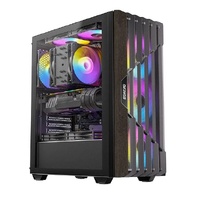 OKINOS Cypress P5 ARGB Oak Wood Trim ATX, 4x120mm ARGB Non-PWM Fans Pre-Installed,Type-C,Tempered Glass Side Panel,Black Mid-Tower Case