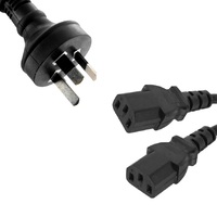 8ware 3m 10amp Y Split Power Cable with AU/NZ 3-pin Male Plug 2xIEC F C13 Socket & Cord for PC & Monitor to Wall Power Socket ~CBPOWERY