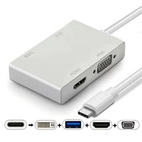 8WARE 8W-USBCHDVU 4-in-1 Hub USB C to HDMI DVI VGA Adapter with USB 3.1 Gen 1 Port for Mac Book Pro 2018 Chromebook Pixel XPS Surface Go and More