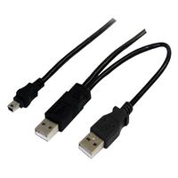 Astrotek USB 2.0 Y Splitter Cable - Type A Male to Mini B 5 pins 1m + USB Type A Male 2m Black Colour Power Adapter Hub Charging