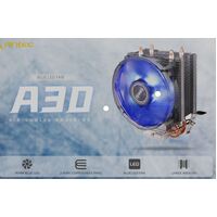 Antec A30 Air CPU Cooler, 92mm Blue LED 36CFM, Copper Heatpipe. Intel LGA: 775, 115x, 1200, 1700. AMD: AM2(+), AM3, AM3+, AM4, FM1,  3 Years Warranty