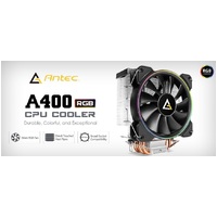 Antec A400 RGB Direct Heat-Pipies, Silent RGB 12CM PWM Fan, Broad Socket, 115X, 1200, 2011, 2066, 1700, AM3, AM3+, AM4, AM5, FM2 1Yr Wt CPU Air Cooler
