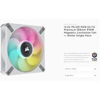 Corsair ML ELITE Series, ML120 RGB ELITE WHITE, 120mm Magnetic Levitation RGB Fan with AirGuide, Single Pack