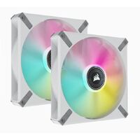 Corsair ML ELITE Series, ML140 RGB ELITE WHITE, 140mm Magnetic Levitation RGB Fan with AirGuide, Dual Pack with Lighting Node CORE (LS)