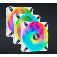Corsair QL120 RGB White Triple Fan Kit with Lighting Node Core, ICUE, 120mm RGB LED PWM Fan 26dBA, 41.8 CFM, 3 Fan Pack