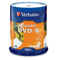 Verbatim DVD-R 4.7GB 100Pk White InkJet 16x, Compatible for Full-Surface, Edge-to-Edge Printing, Superior ink absorption on high-resolution 5,760 DPI