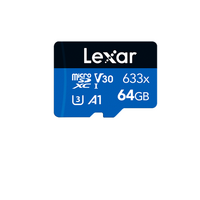 Lexar High-Performance 633x 64GB microSDHC™/ microSDXC™ UHS-I Card BLUE Series without adaptor 64GB – C10, A1, UHS-I (U3), V30, up to 100MB/s read, 45