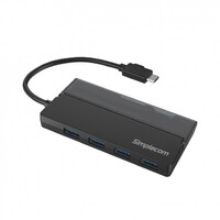 Simplecom CH330 Portable USB-C to 4 Port USB-A Hub USB 3.2 Gen1 with Cable Storage - Black