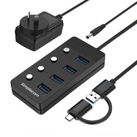 Simplecom CH345C SuperSpeed USB-A and USB-C to 4-Port USB 3.0 Hub 5Gbps Individual Switches and Power Adapter
