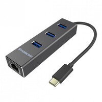 Simplecom CHN411 Black Aluminium USB Type C to 3 Port USB 3.0 Hub with Gigabit Ethernet Adapter (LS)