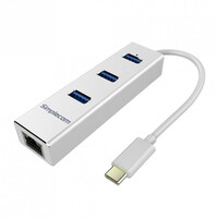 Simplecom CHN411 Silver Aluminium USB Type C to 3 Port USB 3.0 Hub with Gigabit Ethernet Adapter (LS)