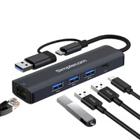 Simplecom CHN436 USB-C and USB-A to 4-Port USB HUB with Gigabit Ethernet Adapter