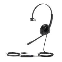 Yealink UH34SE Teams Certified Wideband Noise Cancelling Headset, USB and 3.5mm Jack, Leather Ear Piece, Controller with Teams Button, Mono