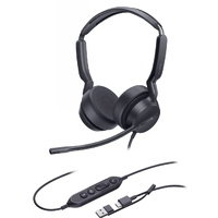 Yealink UH42 Dual UC USB-C/A USB Wired Headset, Noise-Canceling Microphone, Leather Ear Cushions, Controller, USB-C  cord with USB-A adapter