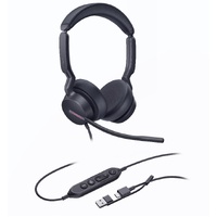 Yealink UH46 Dual Teams USB-C/A Microsoft  Certified Teams USB Wired Headset 3-Noise-Canceling Microphones 35mm Speaker Busylight Leather Controller