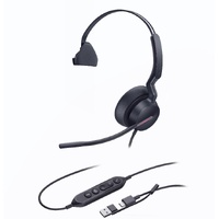 Yealink UH46 Mono Teams USB-C/A Microsoft Certified Teams USB Wired Headset 3-Noise-Canceling Microphones 35mm Speaker Busylight Leather Controller