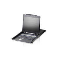 Aten Rackmount KVM Switch 16 Port VGA PS/2-USB w/ 19' LCD Display, 2x Custom KVM Cables Included, 1280x1024@75hz Display, LED Illumination
