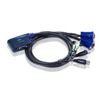 Aten Compact KVM Switch 2 Port Single Display VGA w/ audio, 1.8m Cable, Computer Selection Via Hotkey,