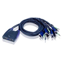Aten Compact KVM Switch 4 Port Single Display VGA w/ audio, 0.9m Cable, Computer Selection Via Hotkey,