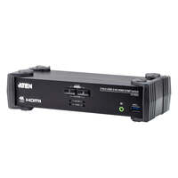 Aten Desktop KVMP Switch 2 Port Single Display 4k HDMI w/ audio mixer mode, Cables Included, Selection Via Front Panel