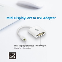 Aten Mini DisplayPort to DVI Adapter, Supports VGA, SVGA, XGA, SXGA, UXGA and resolutions up to 1920x1200(PC) / 1080p(HDTV)