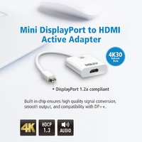 Aten 4K Mini DisplayPort to HDMI Active Adapter, Supports VGA, SVGA, XGA, SXGA, UXGA, 1080p and resolutions up to 4K UHD, Supports AMD Eyefinity